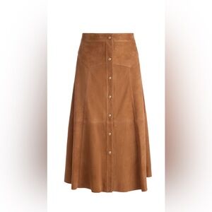 Alice + Olivia Calica Suede Camel Skirt Button-Front A-Line Lambskin